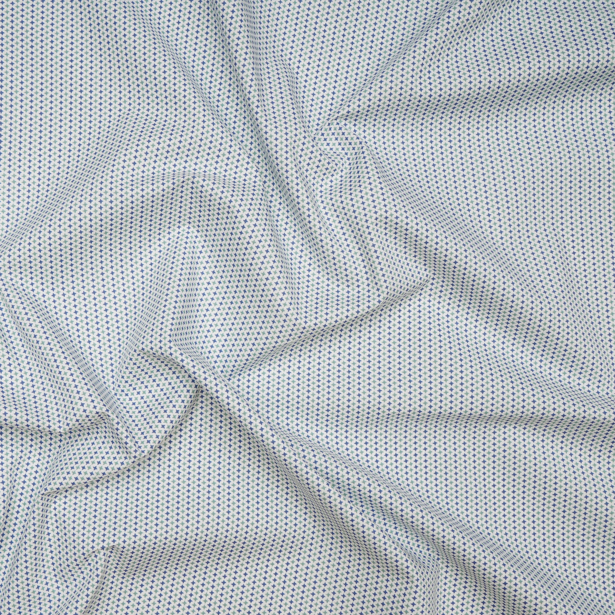 White-Blue Geometric Pattern Premium Cotton Printed Unstitched Men's Shirt Piece (58 Inches | 1.60 Meters)