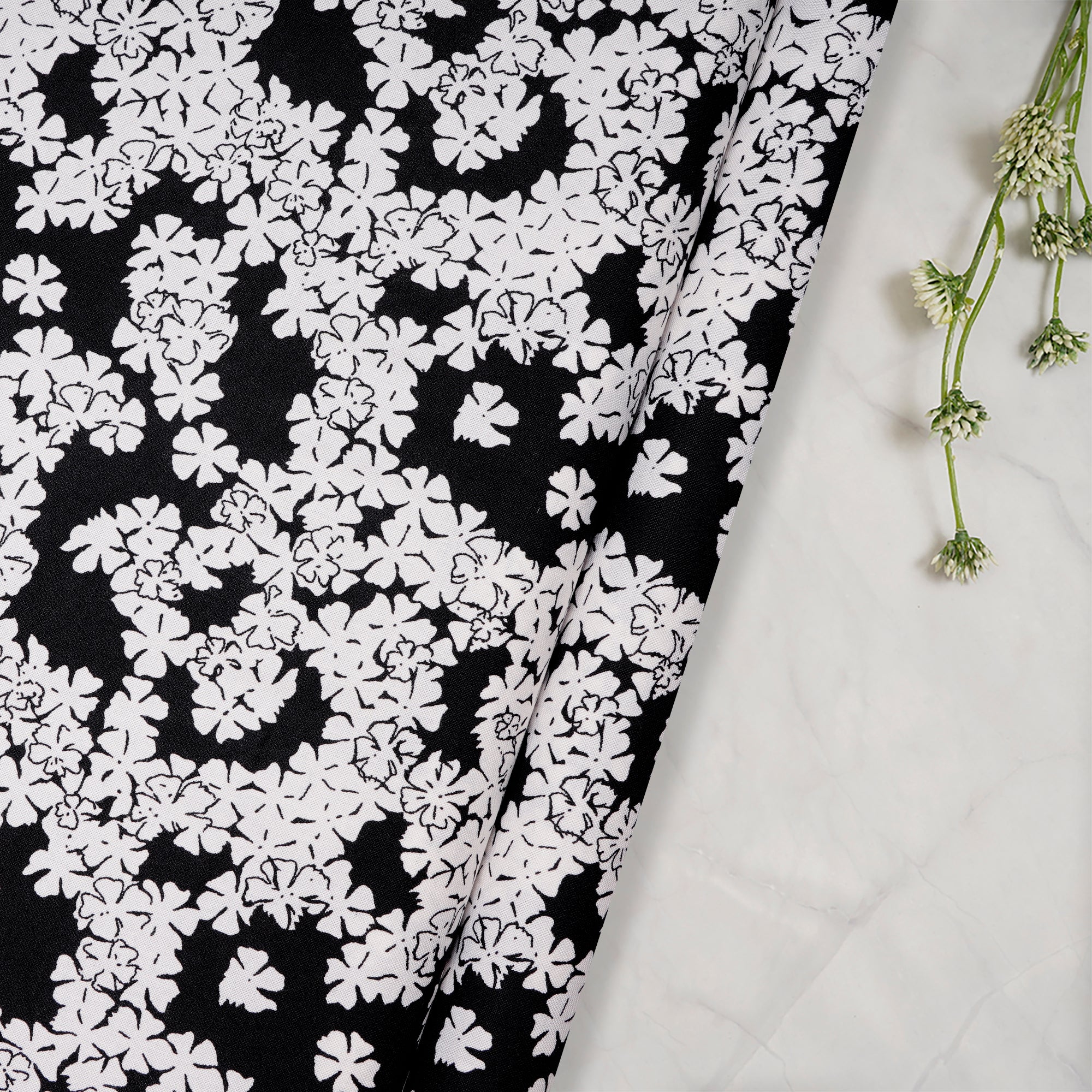 Black-White Floral Pattern Premium Cotton Printed Unstitched Men's Shirt Piece (58 Inches | 1.60 Meters)