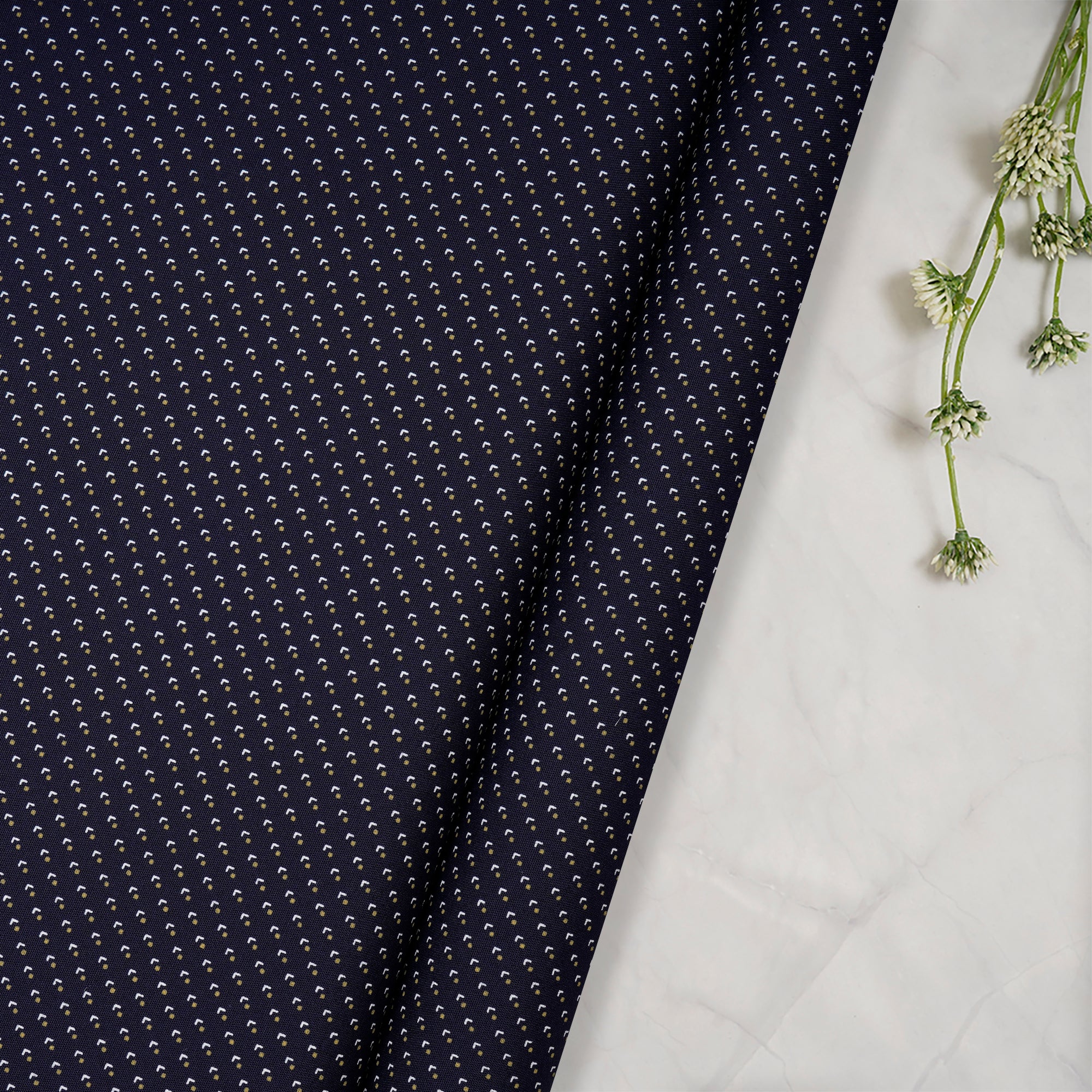 Dark Blue Geometric Pattern Premium Cotton Printed Unstitched Men's Shirt Piece (58 Inches | 1.60 Meters)
