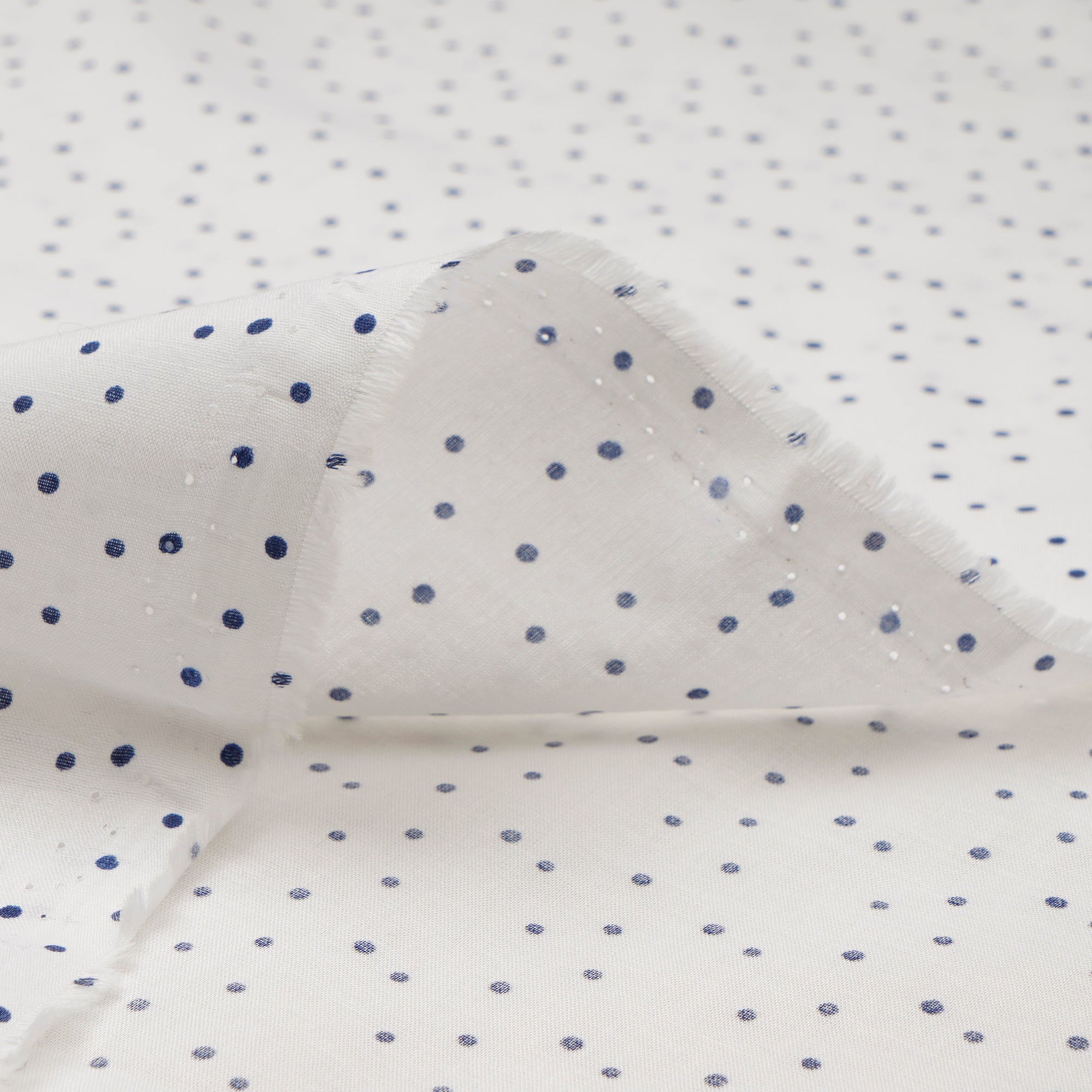 White-Blue Polka Dot Pattern Premium Cotton Printed Unstitched Men's Shirt Piece (58 Inches | 1.60 Meters)