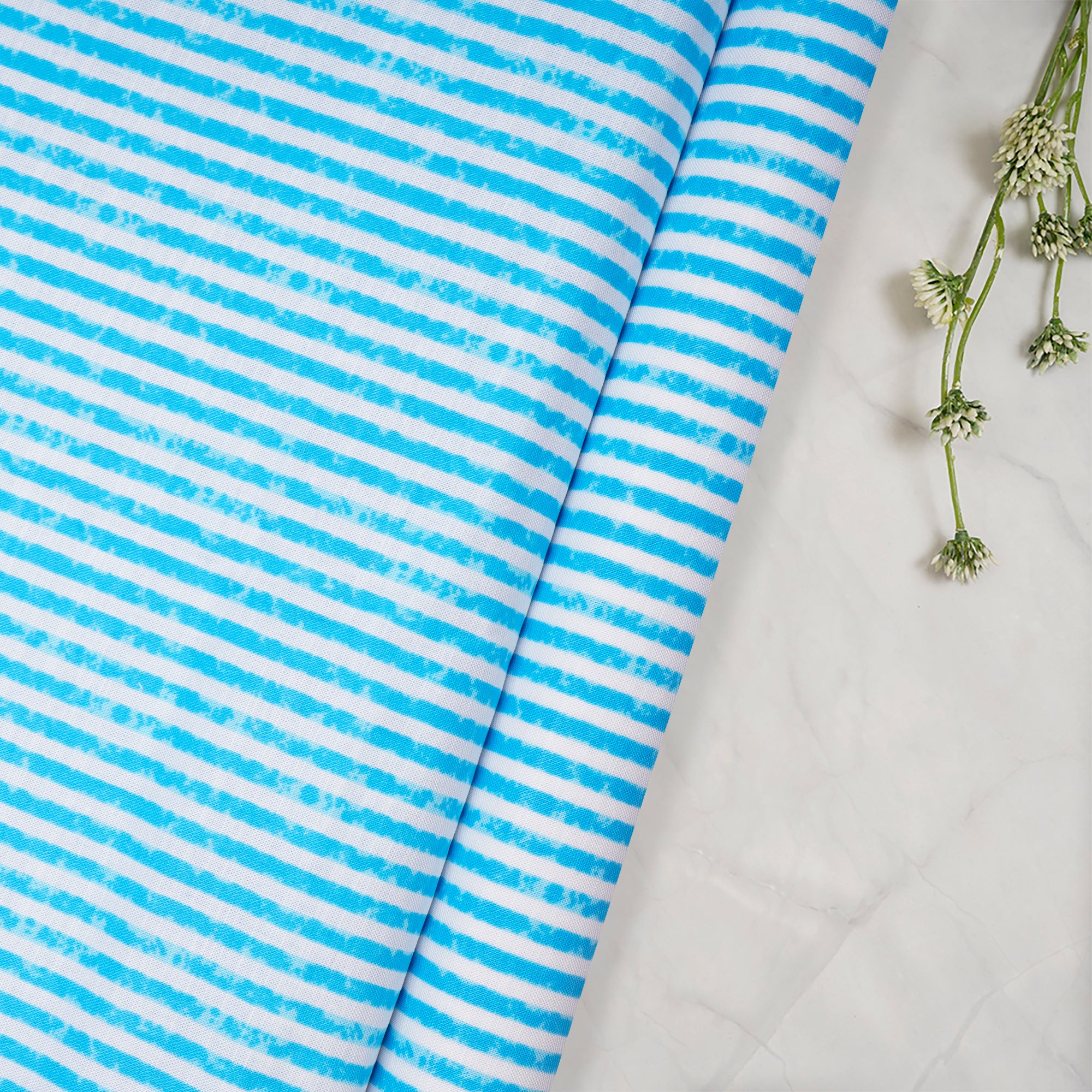 Sky Blue-White Stripe Pattern Premium Cotton Printed Unstitched Men's Shirt Piece (58 Inches | 1.60 Meters)