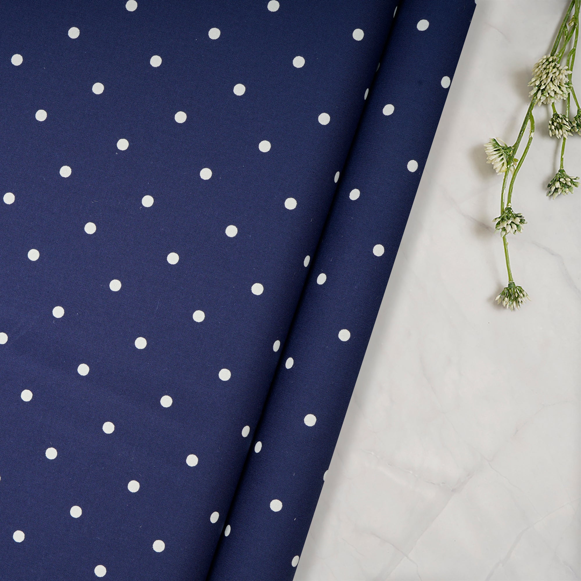 Blue-White Polka Dot Pattern Premium Cotton Printed Unstitched Men's Shirt Piece (58 Inches | 1.60 Meters)