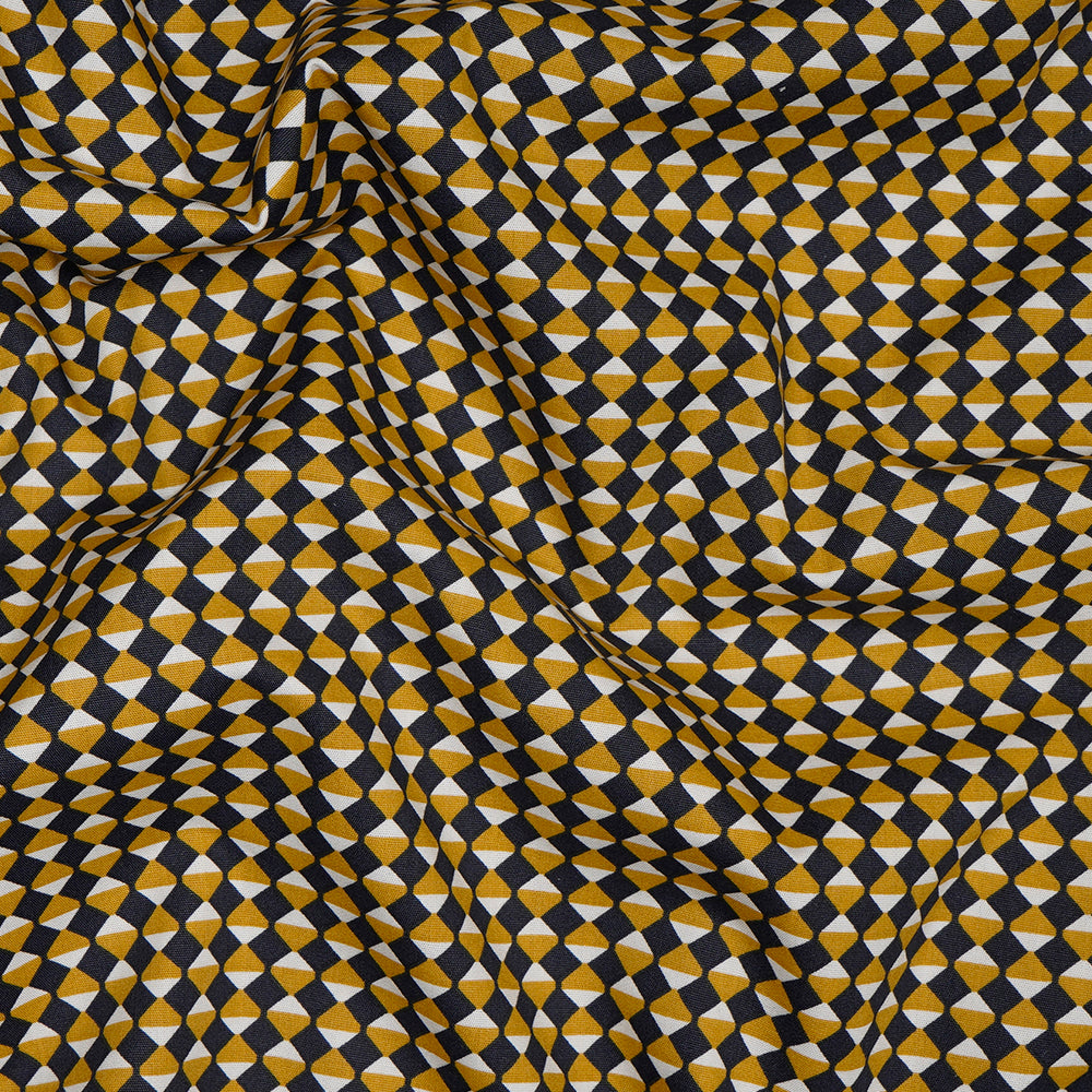 Black-Mustard Geometric Pattern Pure Cotton Unstitched Men's Shirt Piece (58 Inches | 1.60 Meters)
