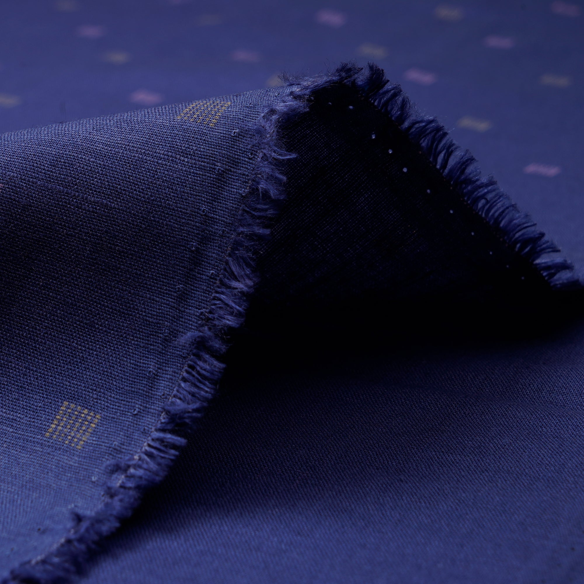 Royal Blue Geometric Pattern Cotton Linen Unstitched Men's Shirt Piece (58 Inches | 1.60 Meters)
