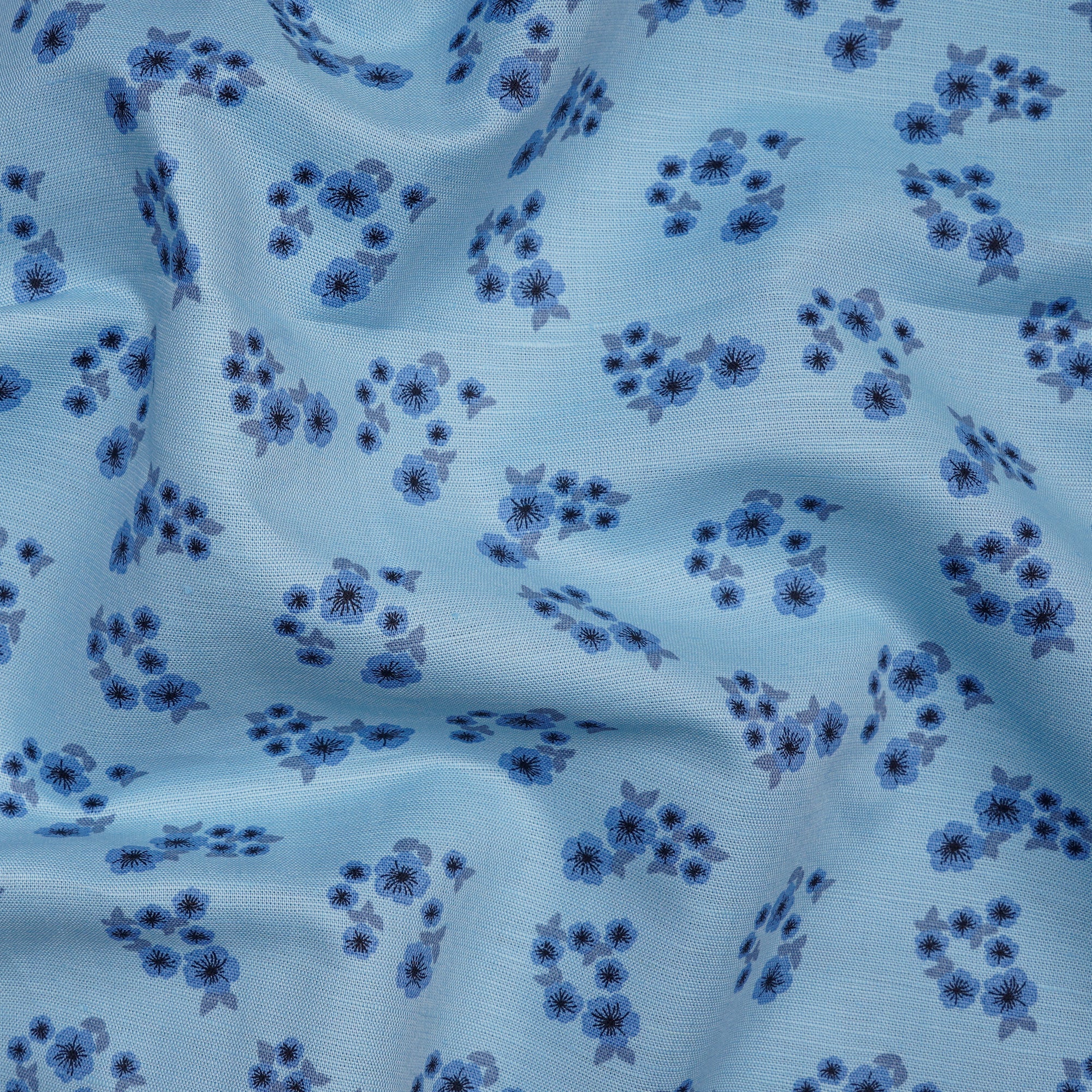 Light Blue Floral Pattern Cotton Linen Unstitched Men's Shirt Piece (58 Inches | 1.60 Meters)