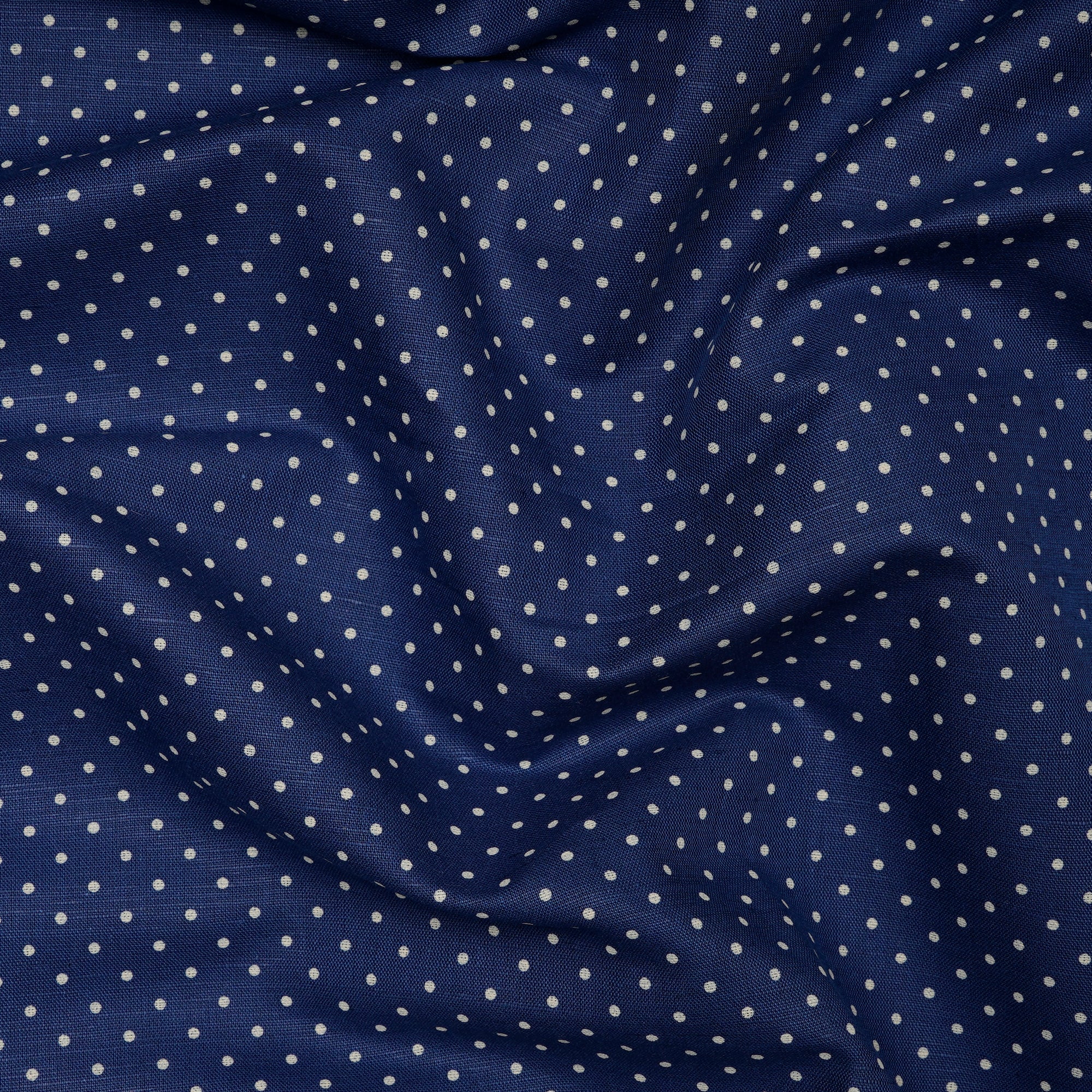 Blue Polka Dot Pattern Cotton Linen Unstitched Men's Shirt Piece (58 Inches | 1.60 Meters)