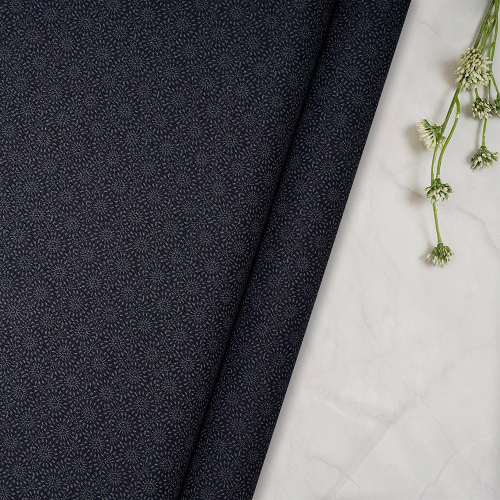 Dark Blue Traditional Pattern Cotton Linen Unstitched Men's Shirt Piece (58 Inches | 1.60 Meters)
