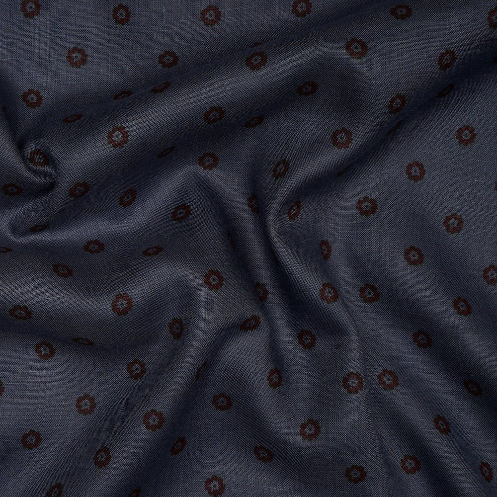 Chathams Blue Floral Motif Pattern Linen Unstitched Men's Shirt Piece (58 Inches | 1.60 Meters)