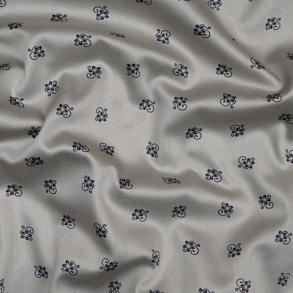 Grey Floral Motif Pattern Pure Cotton Unstitched Men's Shirt Piece (58 Inches | 1.60 Meters)