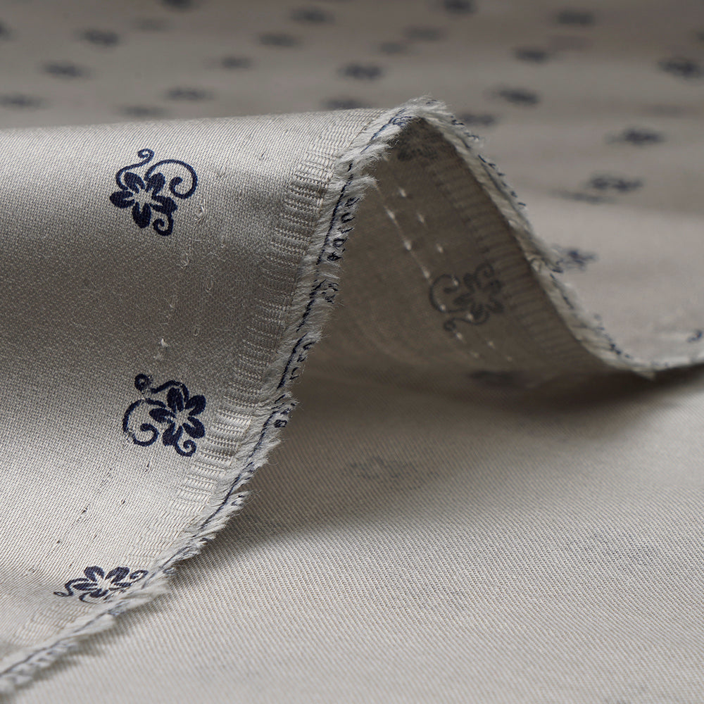 Grey Floral Motif Pattern Pure Cotton Unstitched Men's Shirt Piece (58 Inches | 1.60 Meters)
