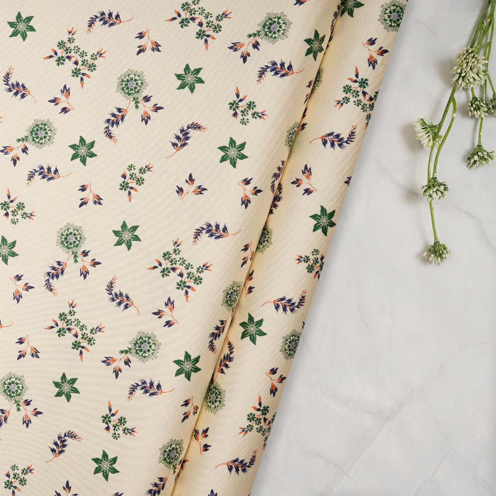 Cream Floral Pattern Pure Cotton Unstitched Men's Shirt Piece (58 Inches | 1.60 Meters)
