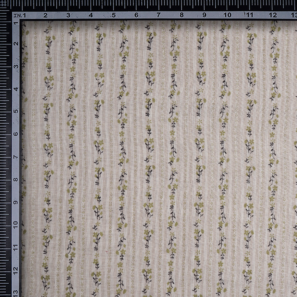 Beige Color Printed Cotton Linen Fabric