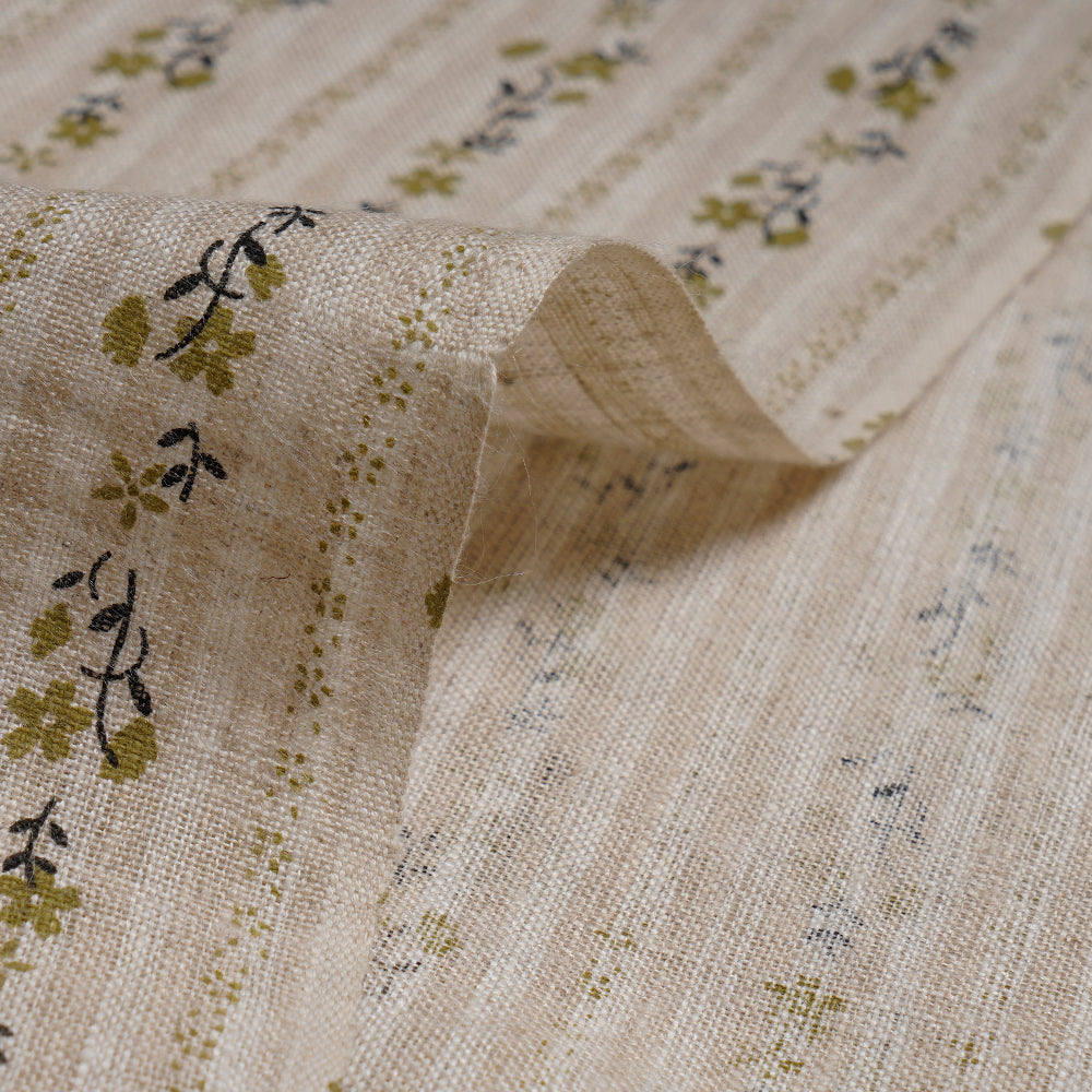 Beige Color Printed Cotton Linen Fabric
