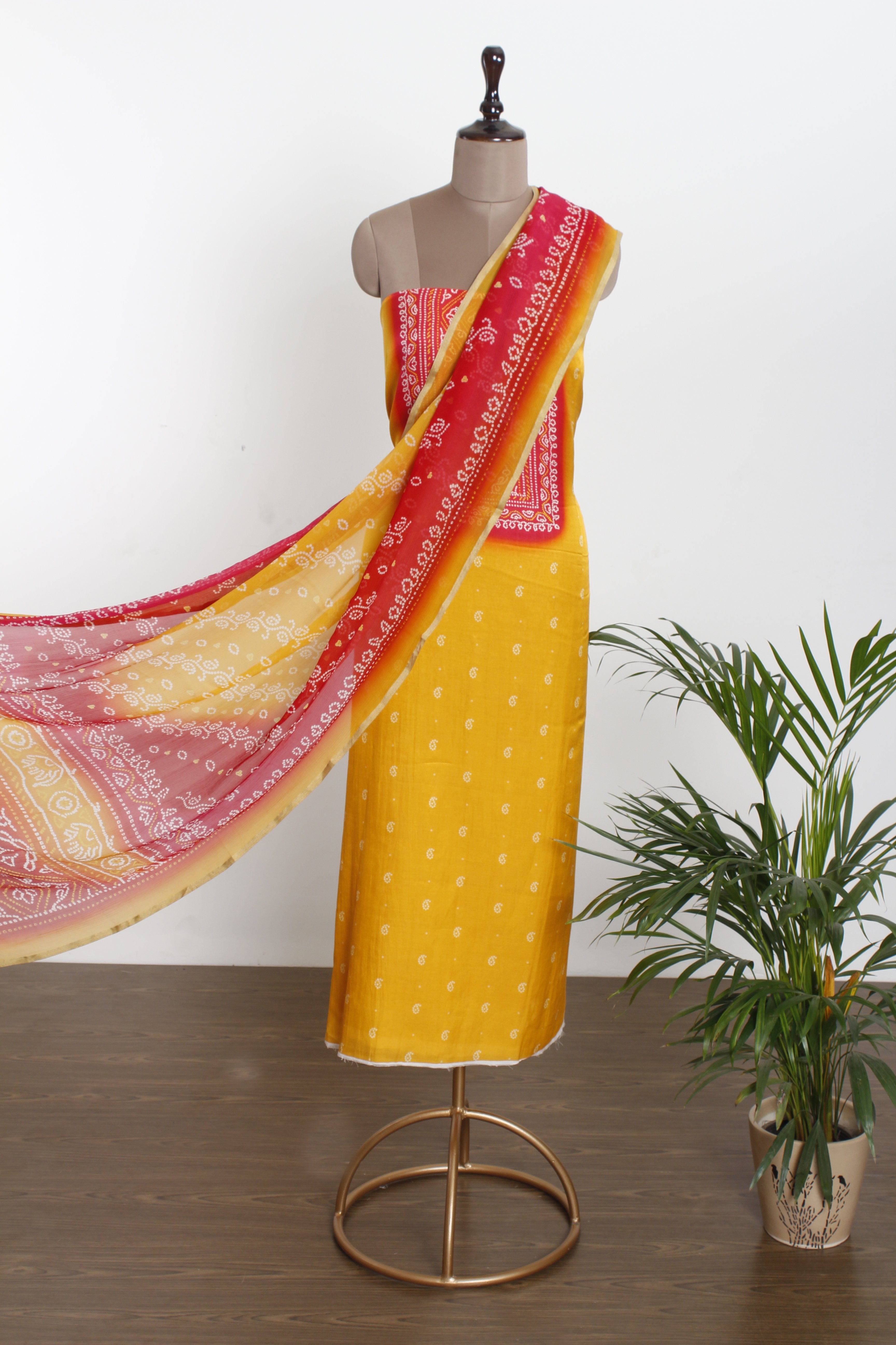 Yellow Color Digital Printed Pure Chanderi Fabric With Dupatta
