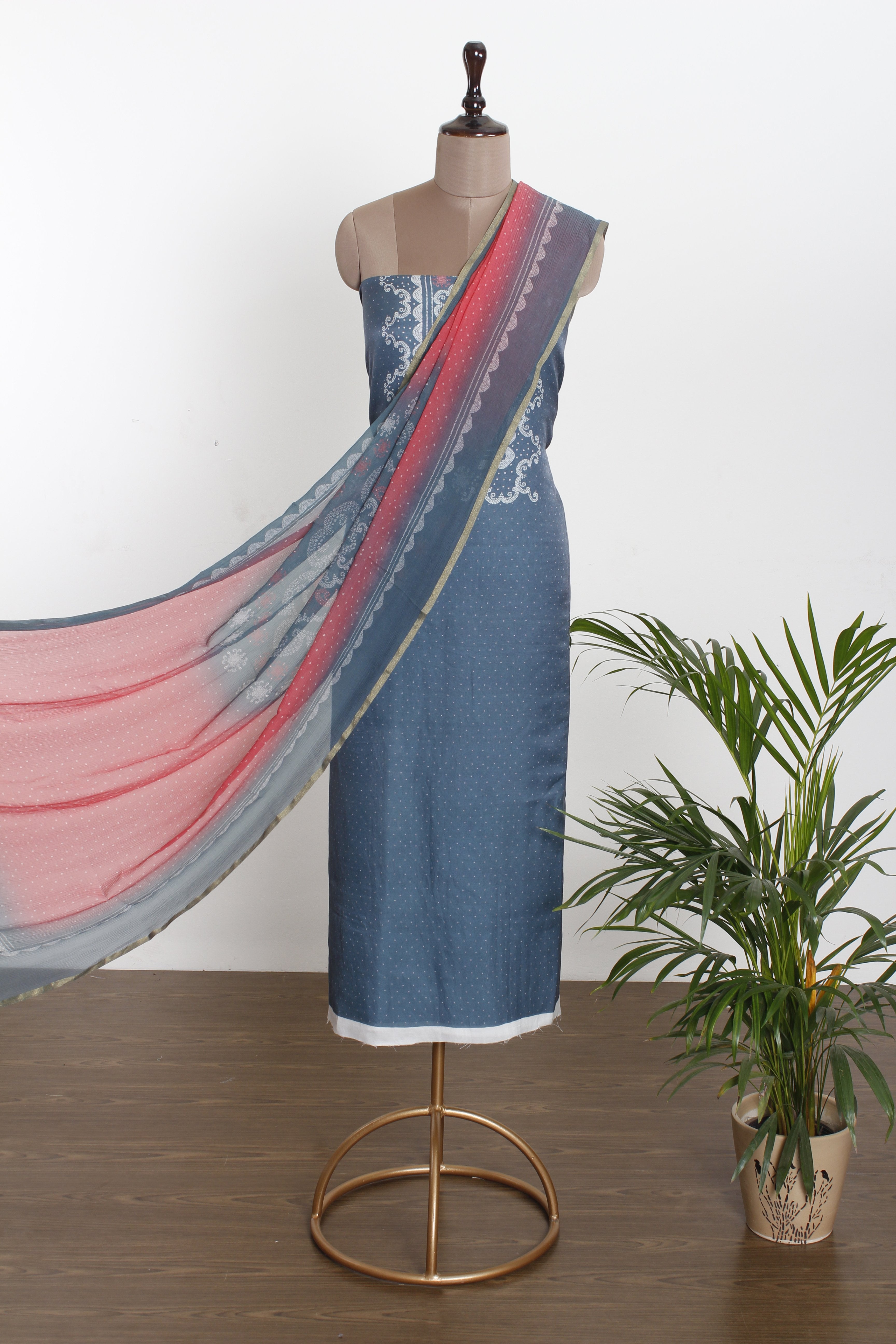 Multi Color Digital Printed Gajji Silk Fabric With Dupatta