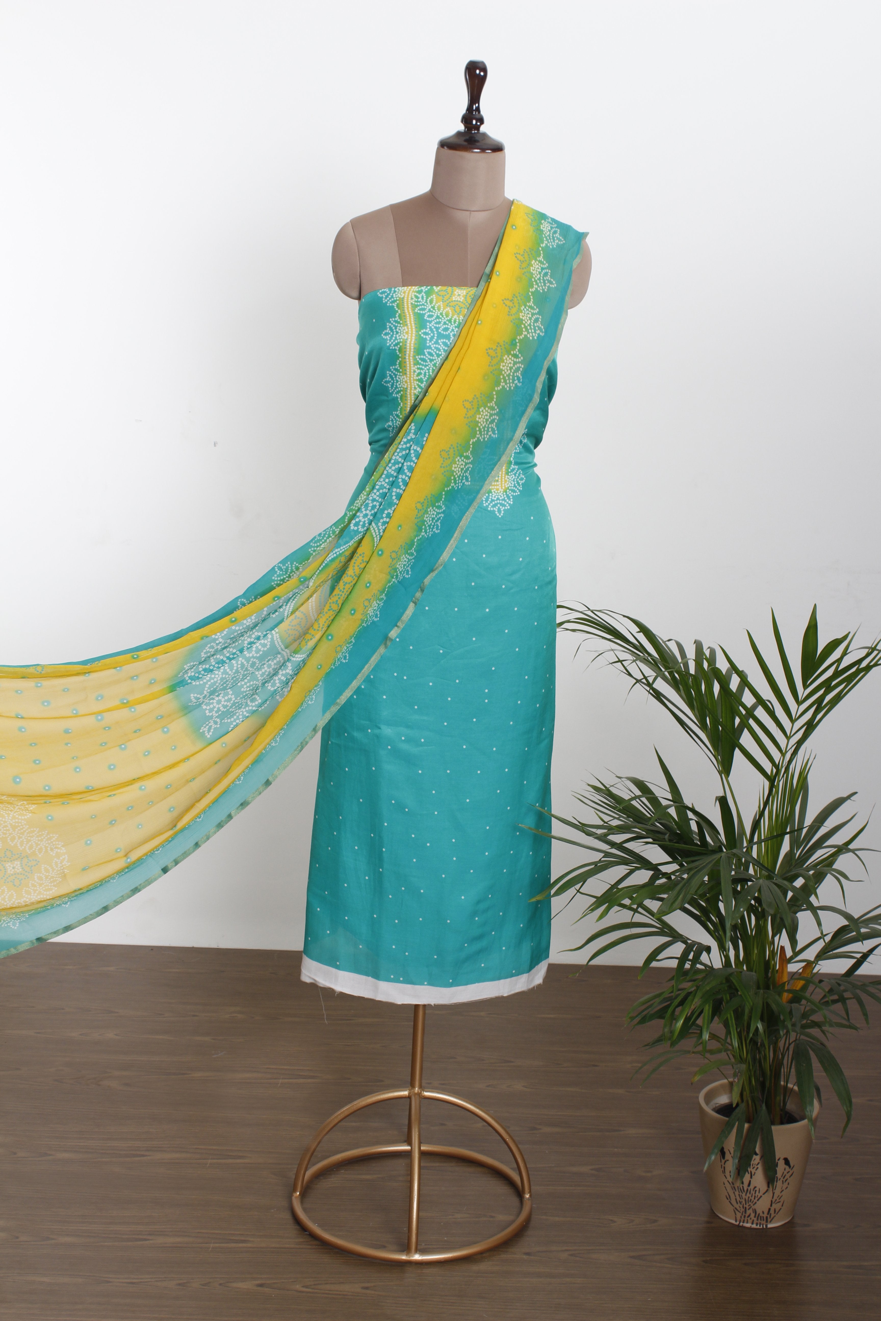 Turquoise Color Digital Printed Gajji Silk Fabric With Dupatta