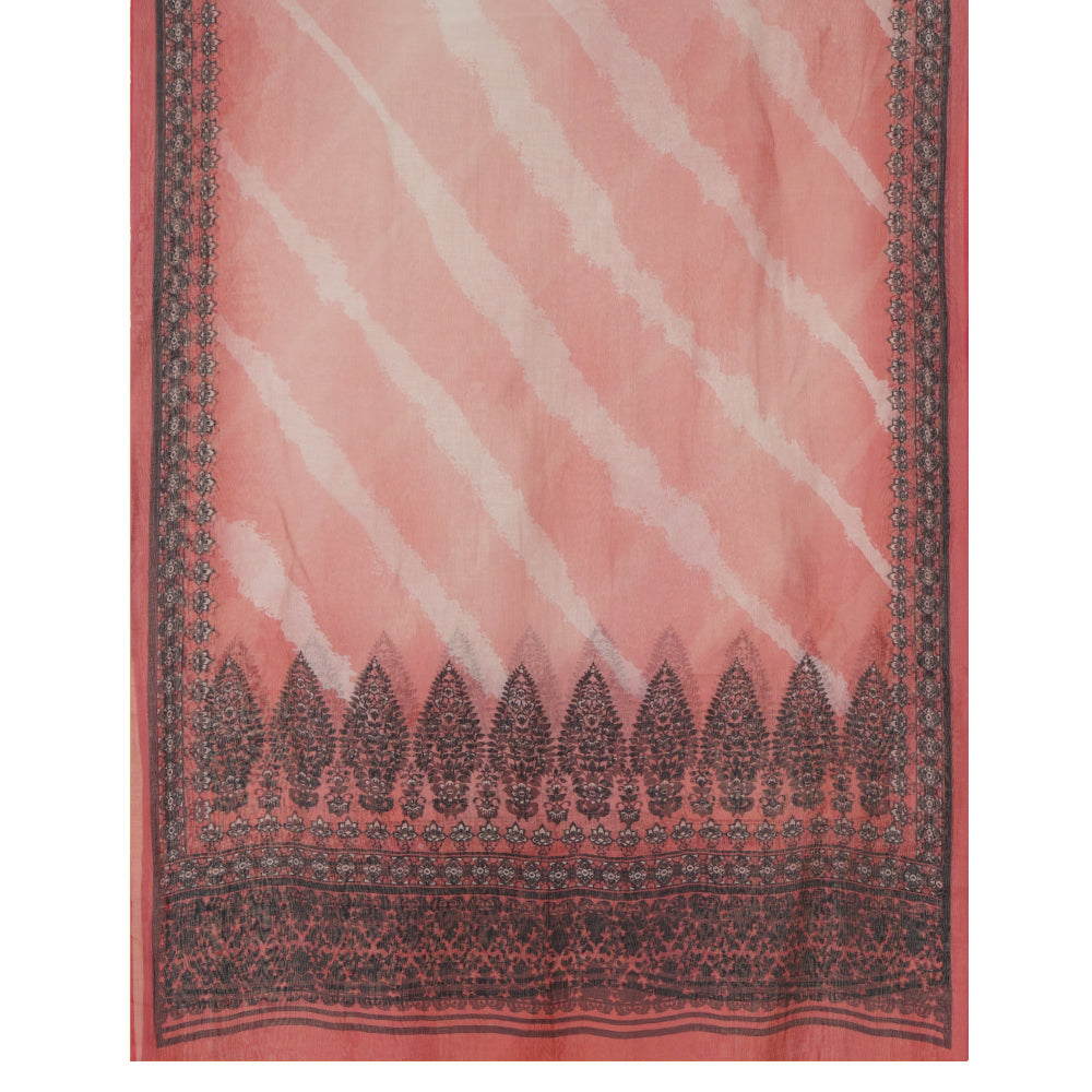 Coral Pink Color Digital Printed Silk Linen Suit with Dupatta