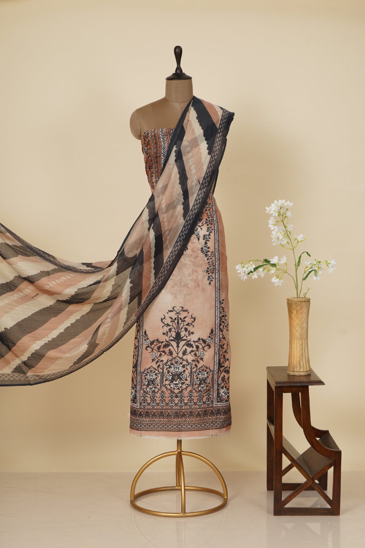 Light Brown Color Digital Printed Silk Linen Suit with Dupatta