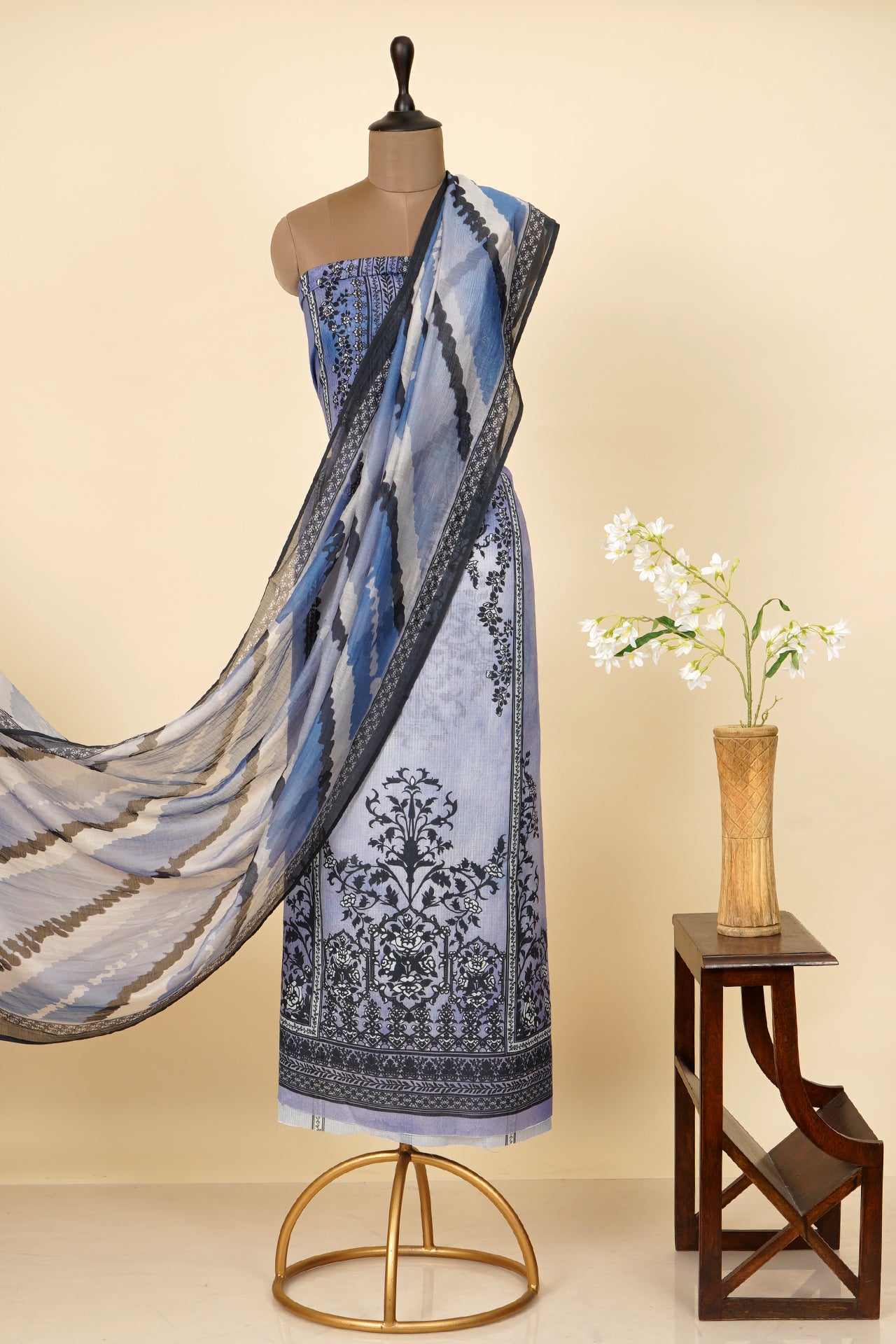 Blue Color Digital Printed Kota Silk Suit with Dupatta