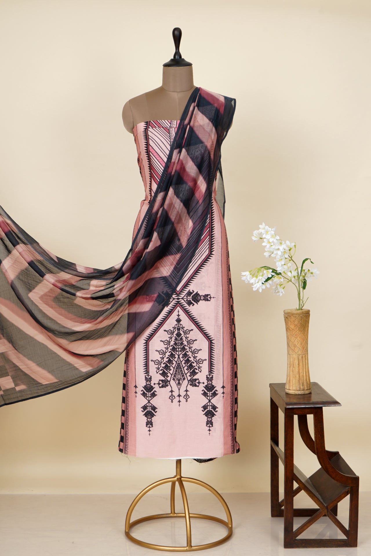 Multi Color Digital Printed Bemberg Linen Suit with Dupatta