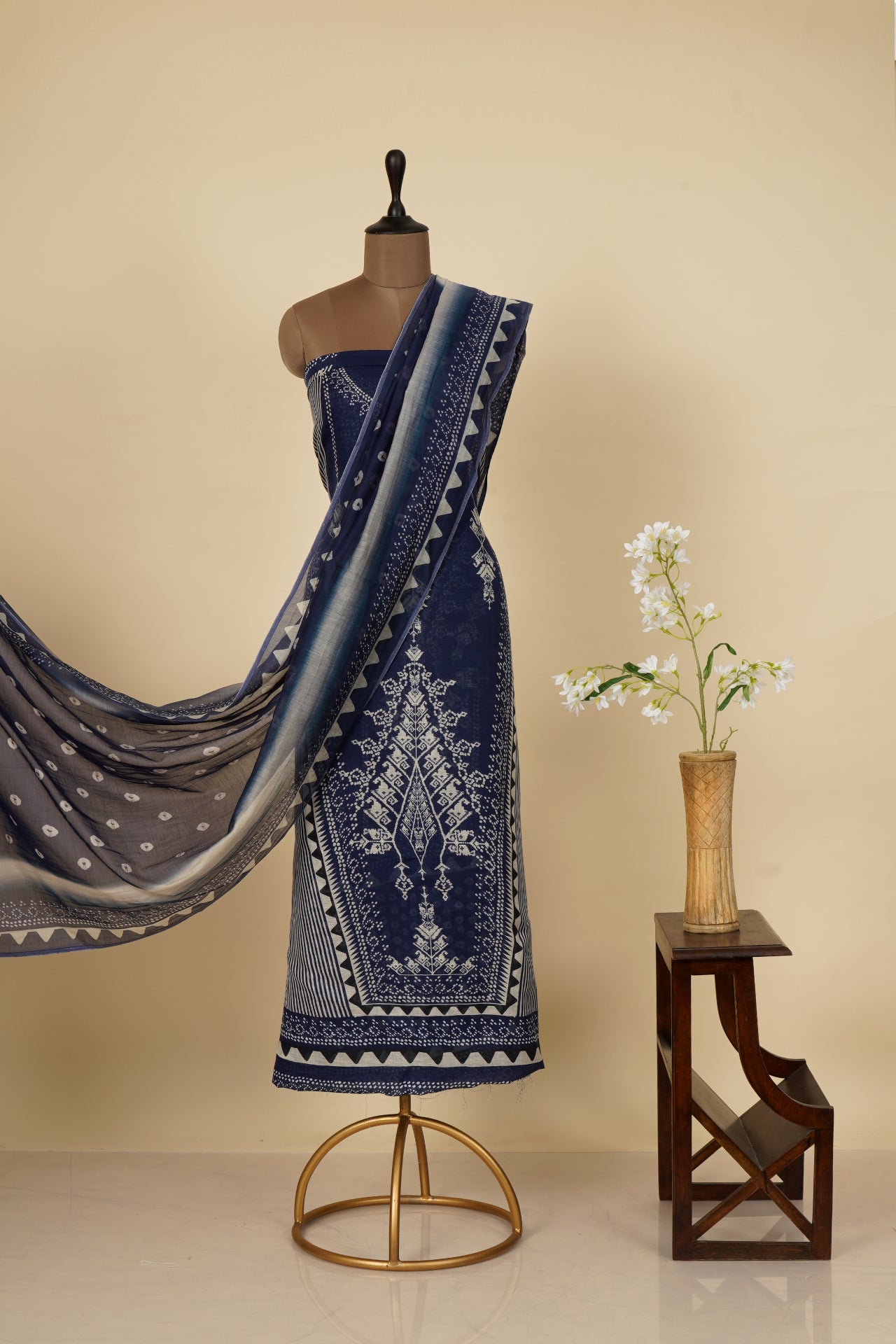 Blue Color Digital Printed Silk Linen Suit with Dupatta