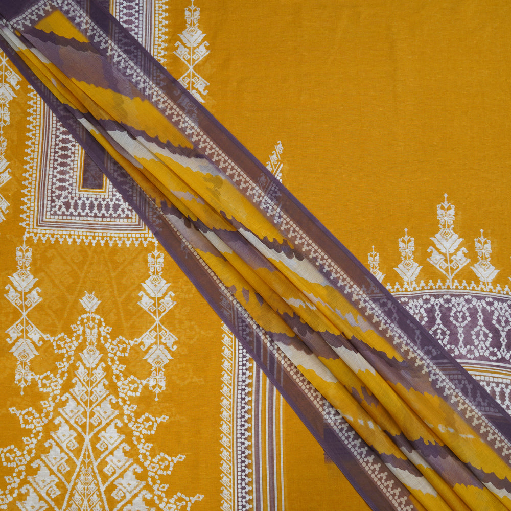 Yellow-Brown Color Digital Printed Silk Linen Suit with Dupatta