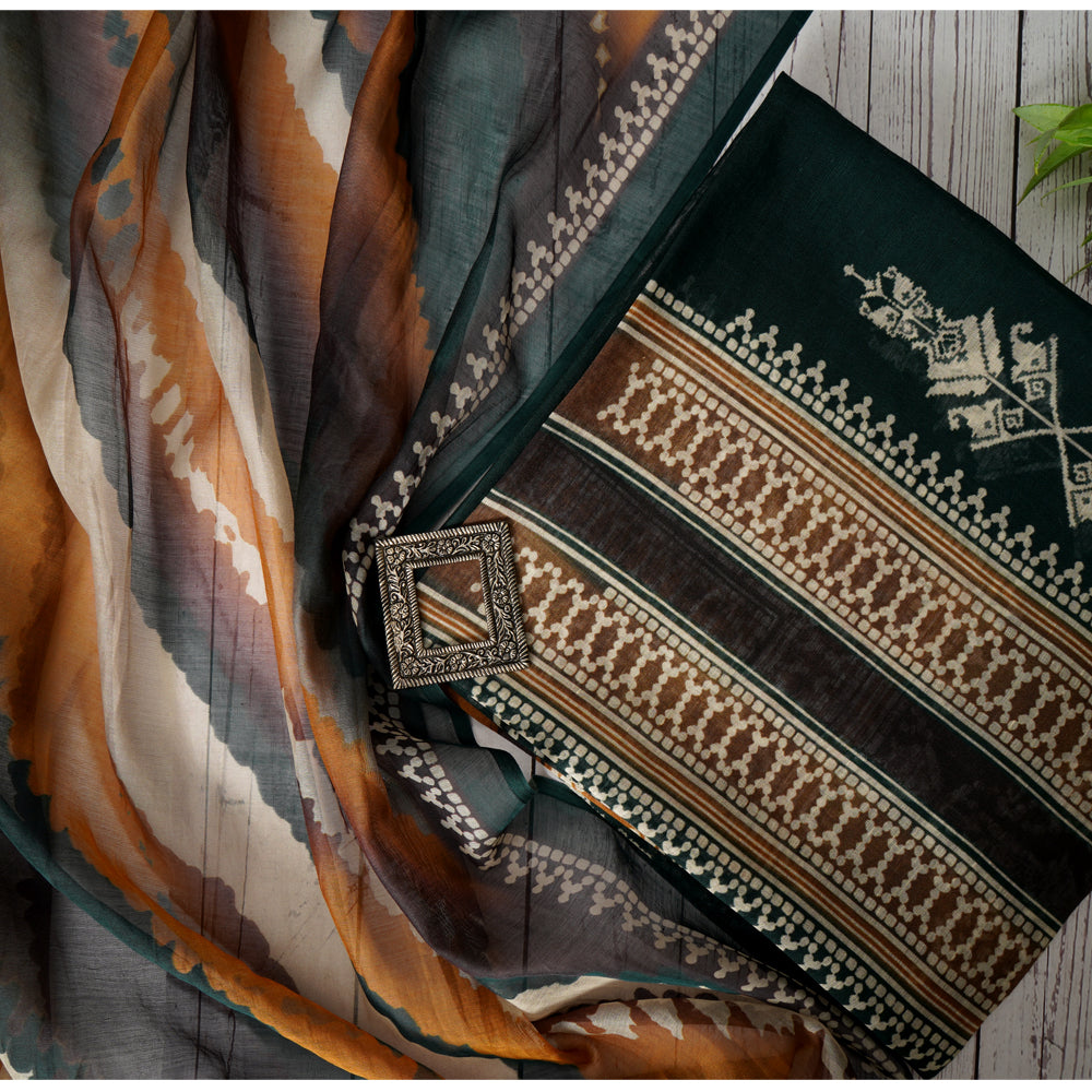 Multi Color Digital Printed Silk Linen Suit with Dupatta