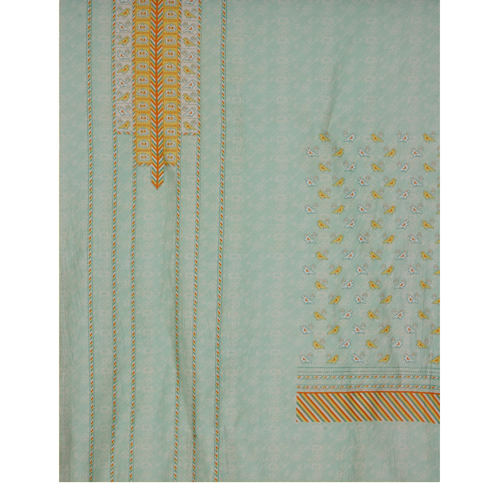 Seafoam Color Digital Printed Patola Pattern Pure Chanderi Suit with Kota Dupatta
