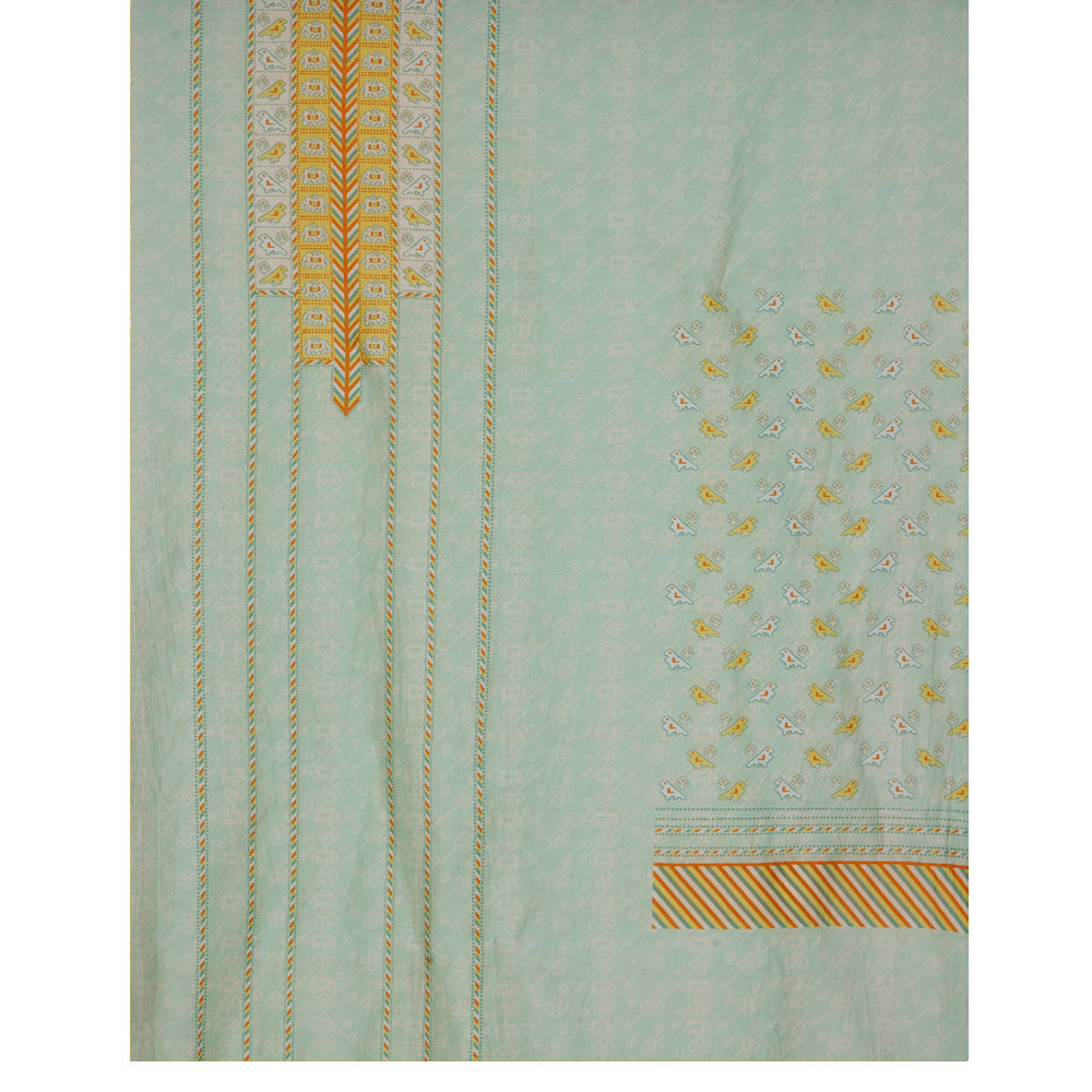 Seafoam Color Digital Printed Patola Pattern Cotton Linen Unstitched Suit Set (Top & Dupatta)