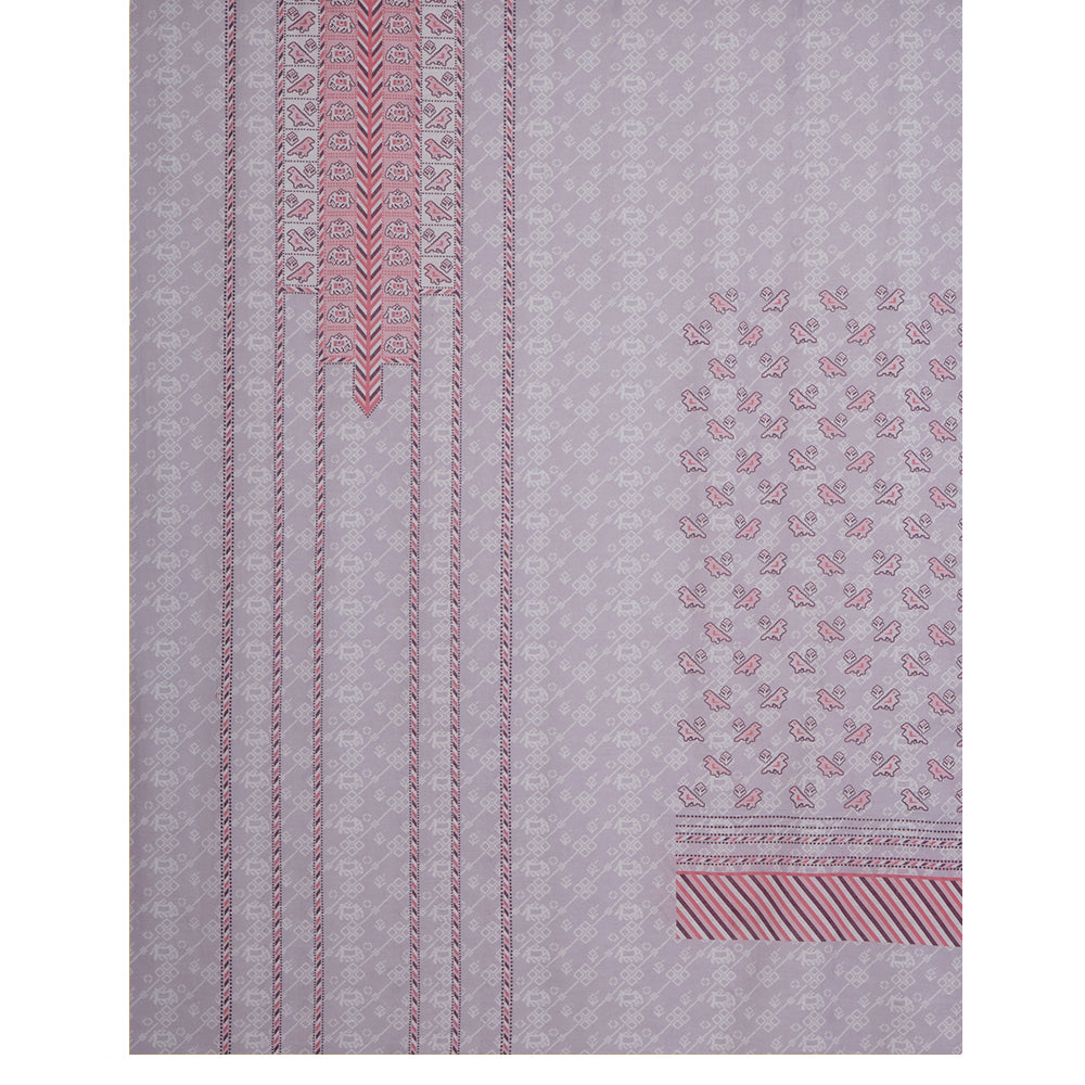 Light Lilac-Pink Color Digital Printed Patola Pattern Cotton Linen Suit with Chanderi Dupatta