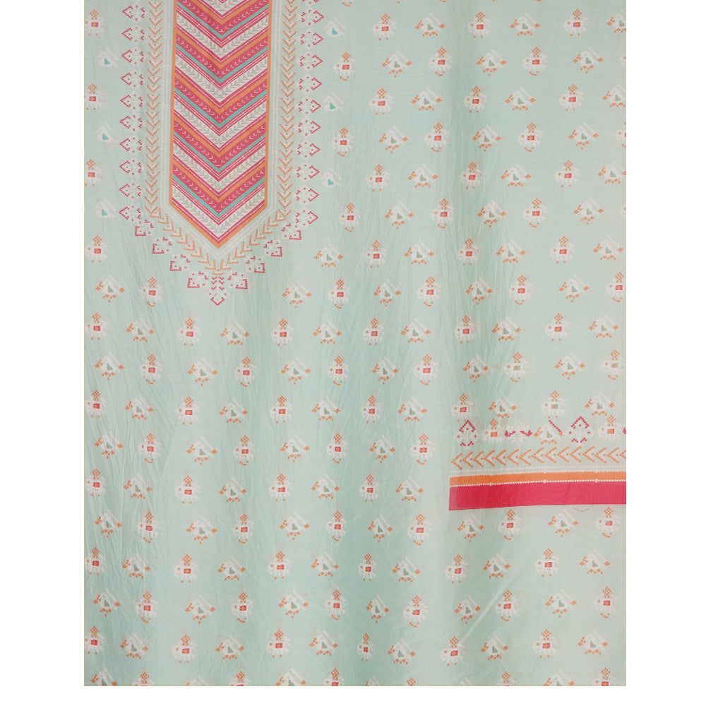 Mint Green-Pink Color Digital Printed Patola Pattern Pure Chanderi Suit with Kota Dupatta