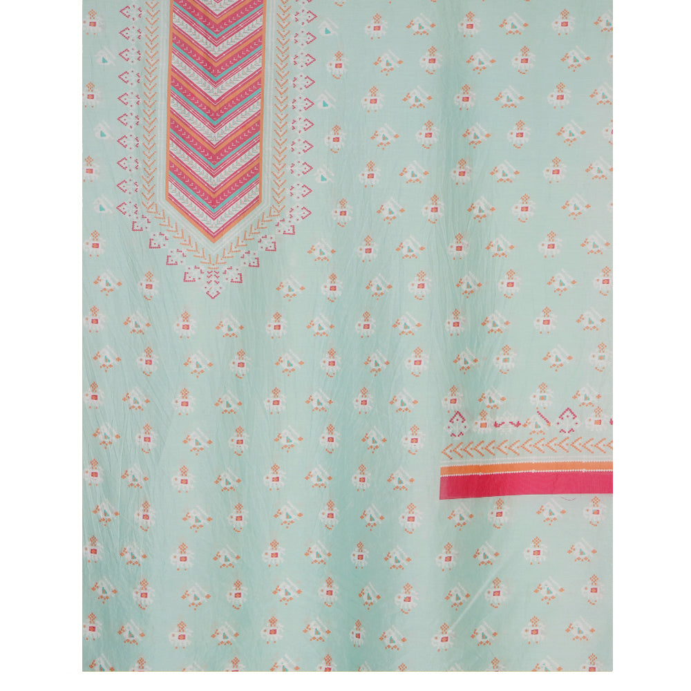 Mint Green-Pink Color Digital Printed Patola Pattern Cotton Linen Suit with Chanderi Dupatta