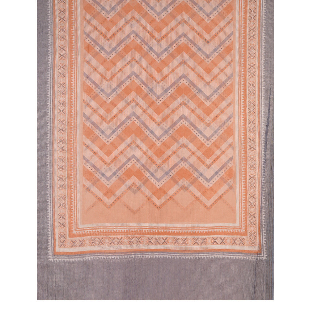 Grey-Coral Color Digital Printed Patola Pattern Pure Chanderi Suit with Kota Dupatta