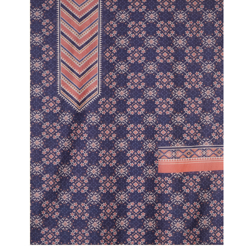 Navy Blue-Peach Color Digital Printed Patola Pattern Pure Chanderi Suit with Kota Dupatta