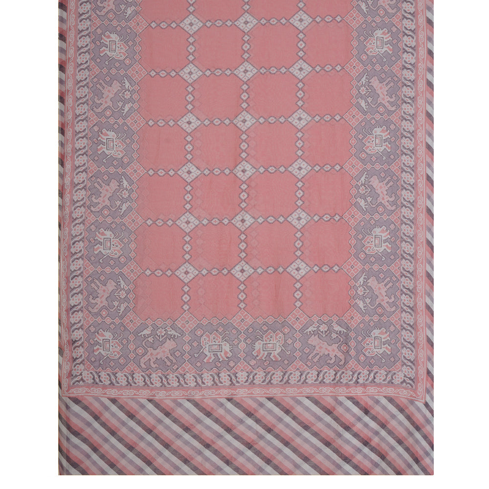Light Lilac-Pink Color Digital Printed Patola Pattern Cotton-Linen Suit with Chanderi Dupatta