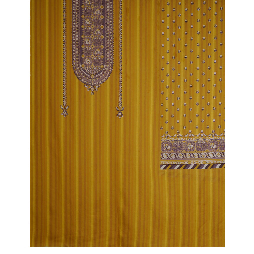 Yellow-Purple Color Digital Printed Patola Pattern Cotton Linen Suit with Chanderi Dupatta