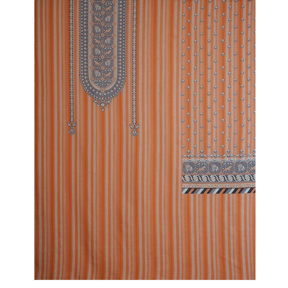 Salmon-Grey Color Digital Printed Patola Pattern Cotton Linen Suit with Chanderi Dupatta