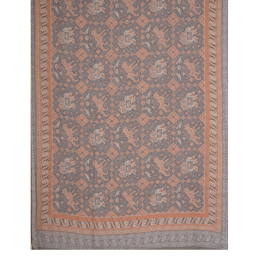 Salmon-Grey Color Digital Printed Patola Pattern Cotton Linen Suit with Chanderi Dupatta