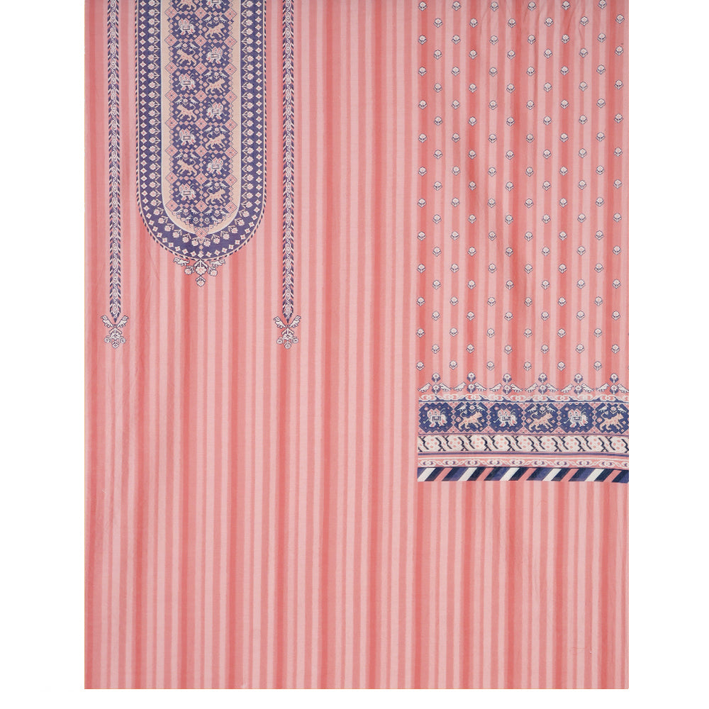 Pink-Blue Color Digital Printed Patola Pattern Cotton Linen Suit with Chanderi Dupatta