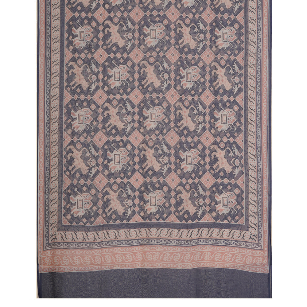 Pink-Blue Color Digital Printed Patola Pattern Cotton Linen Suit with Chanderi Dupatta