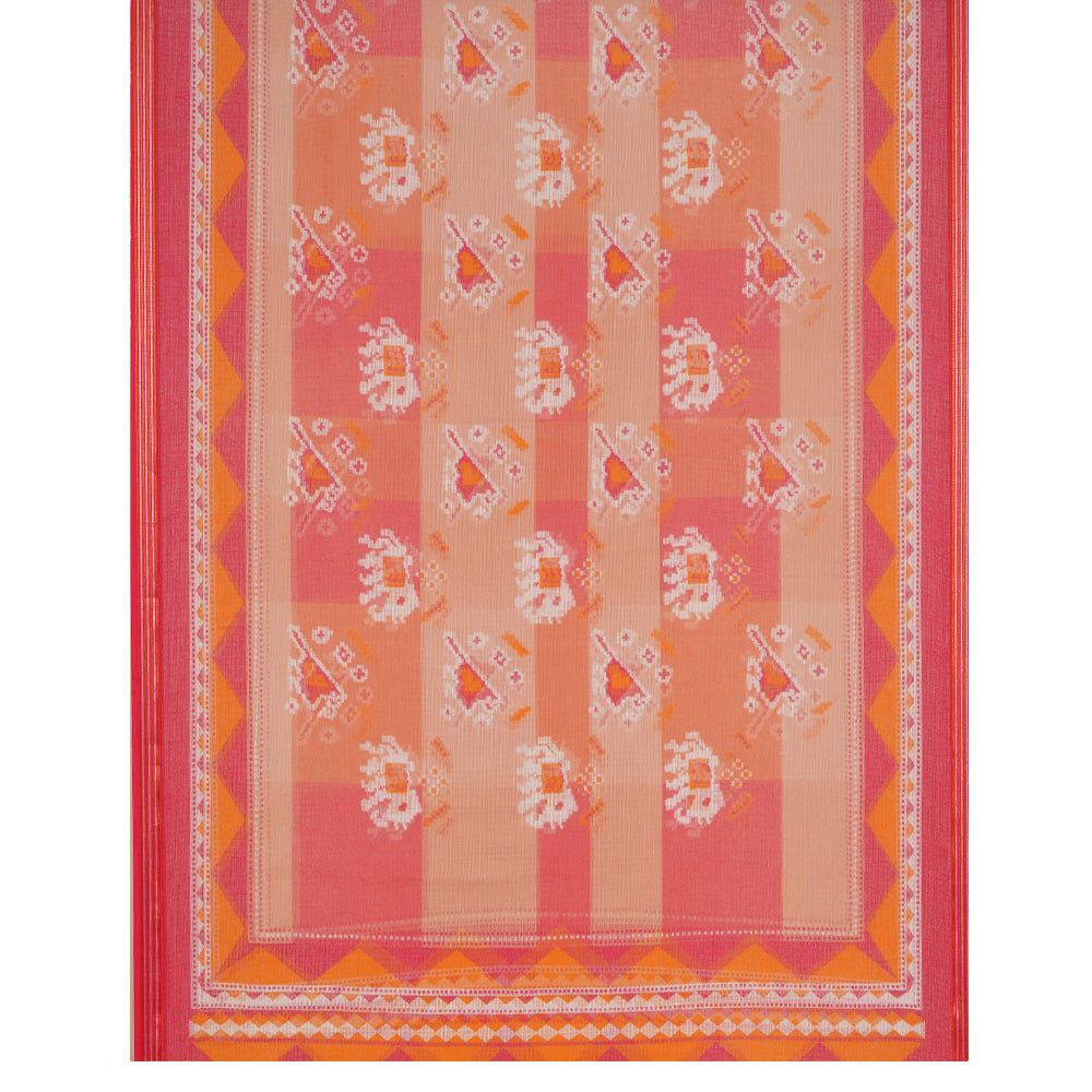 Peach-Pink Color Digital Printed Patola Pattern Pure Chanderi Suit with Kota Dupatta