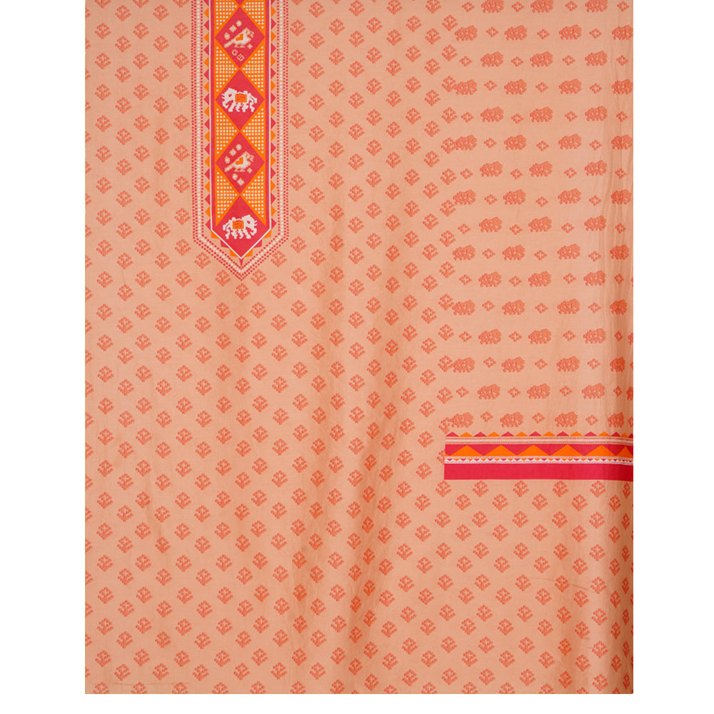 Peach-Pink Color Digital Printed Patola Pattern Cotton Linen Suit with Chanderi Dupatta