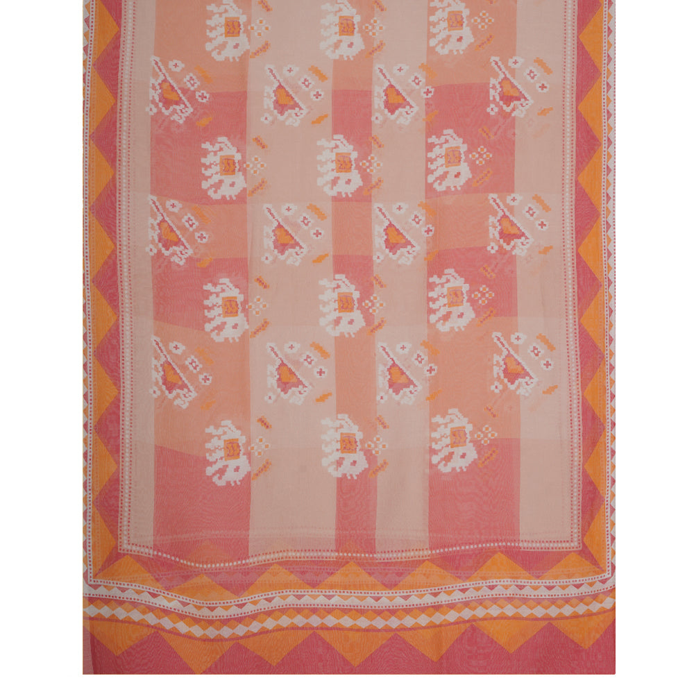 Peach-Pink Color Digital Printed Patola Pattern Cotton Linen Suit with Chanderi Dupatta