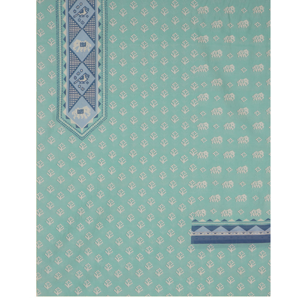 Mint Green-Blue Color Digital Printed Patola Pattern Cotton Linen Suit with Chanderi Dupatta
