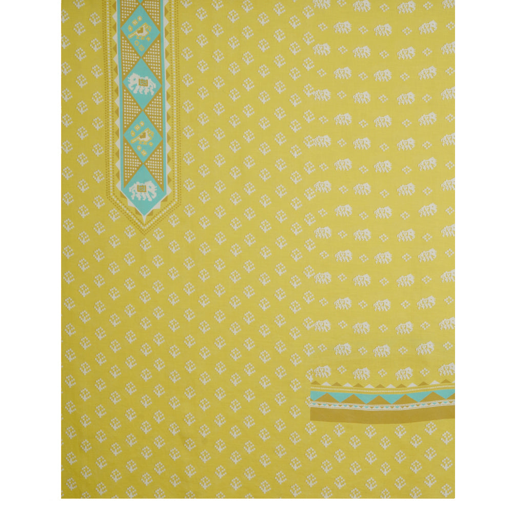 Yellow-Blue Color Digital Printed Patola Pattern Cotton Linen Suit with Chanderi Dupatta
