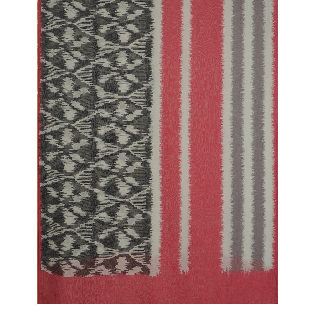 Cerise Pink Color Digital Printed Ikat Pattern Muslin Cotton Suit with Fine Chanderi Dupatta