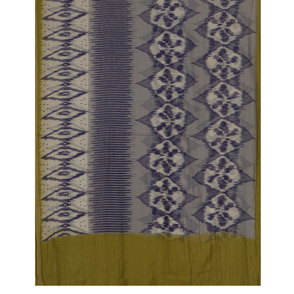 Olive Color Digital Printed Ikat Pattern Muslin Cotton Suit with Fine Chanderi Dupatta