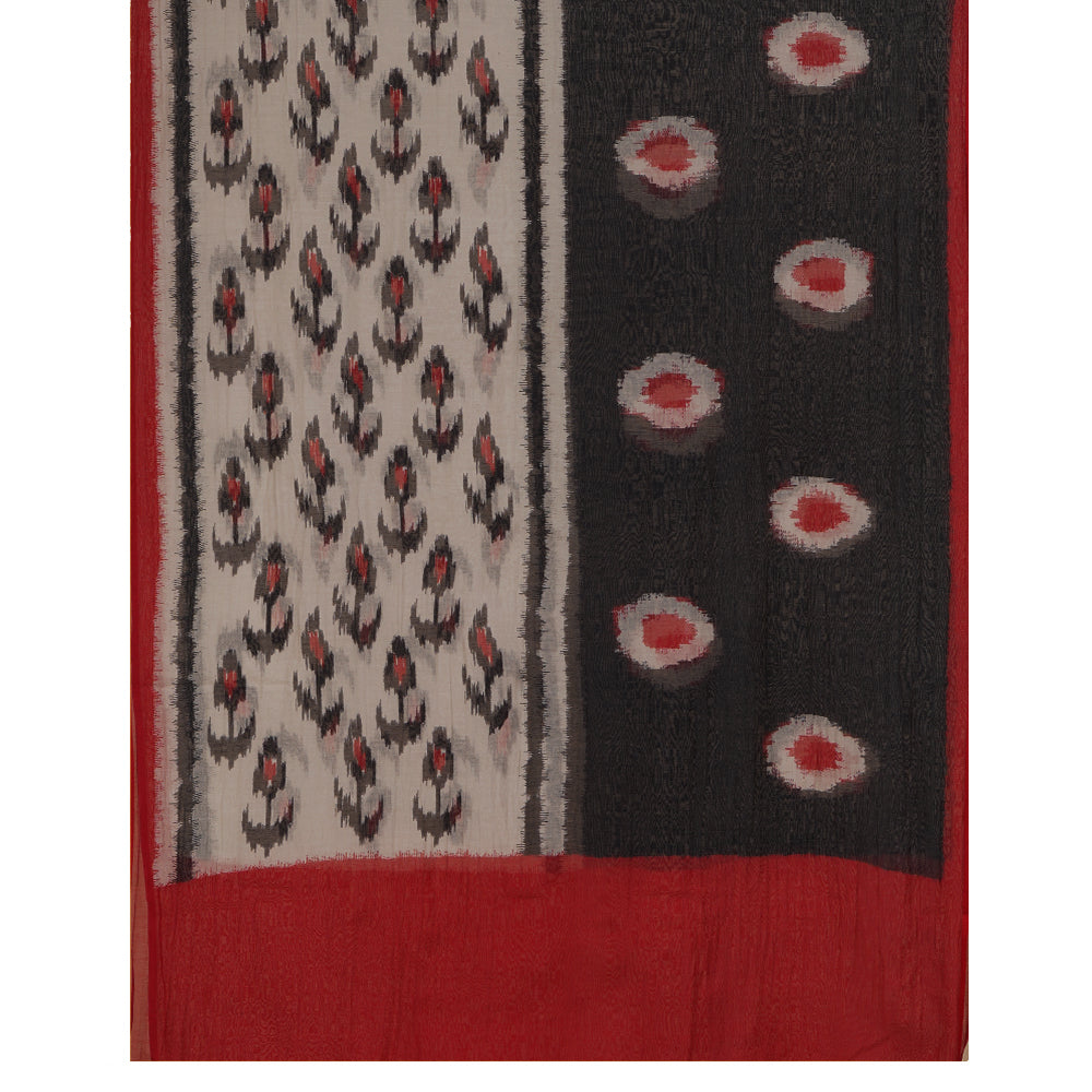 Red Color Digital Printed Ikat Pattern Muslin Cotton Suit with Fine Chanderi Dupatta