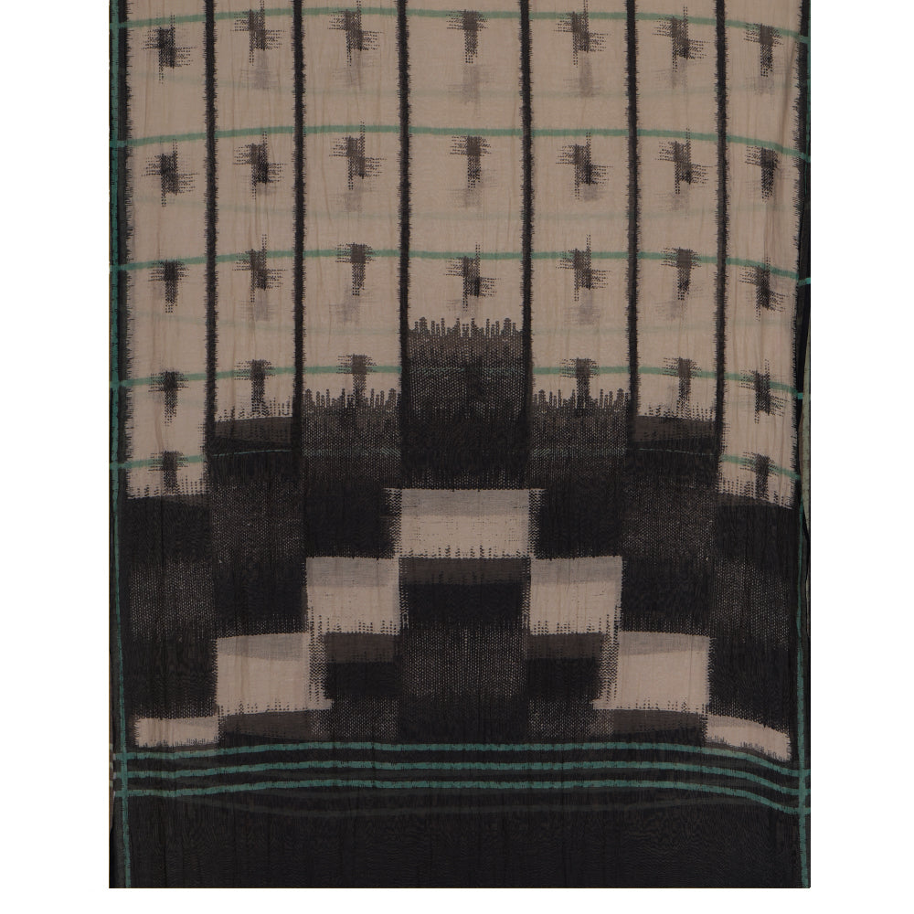 Misty Teal Color Digital Printed Ikat Pattern Muslin Cotton Suit with Fine Chanderi Dupatta
