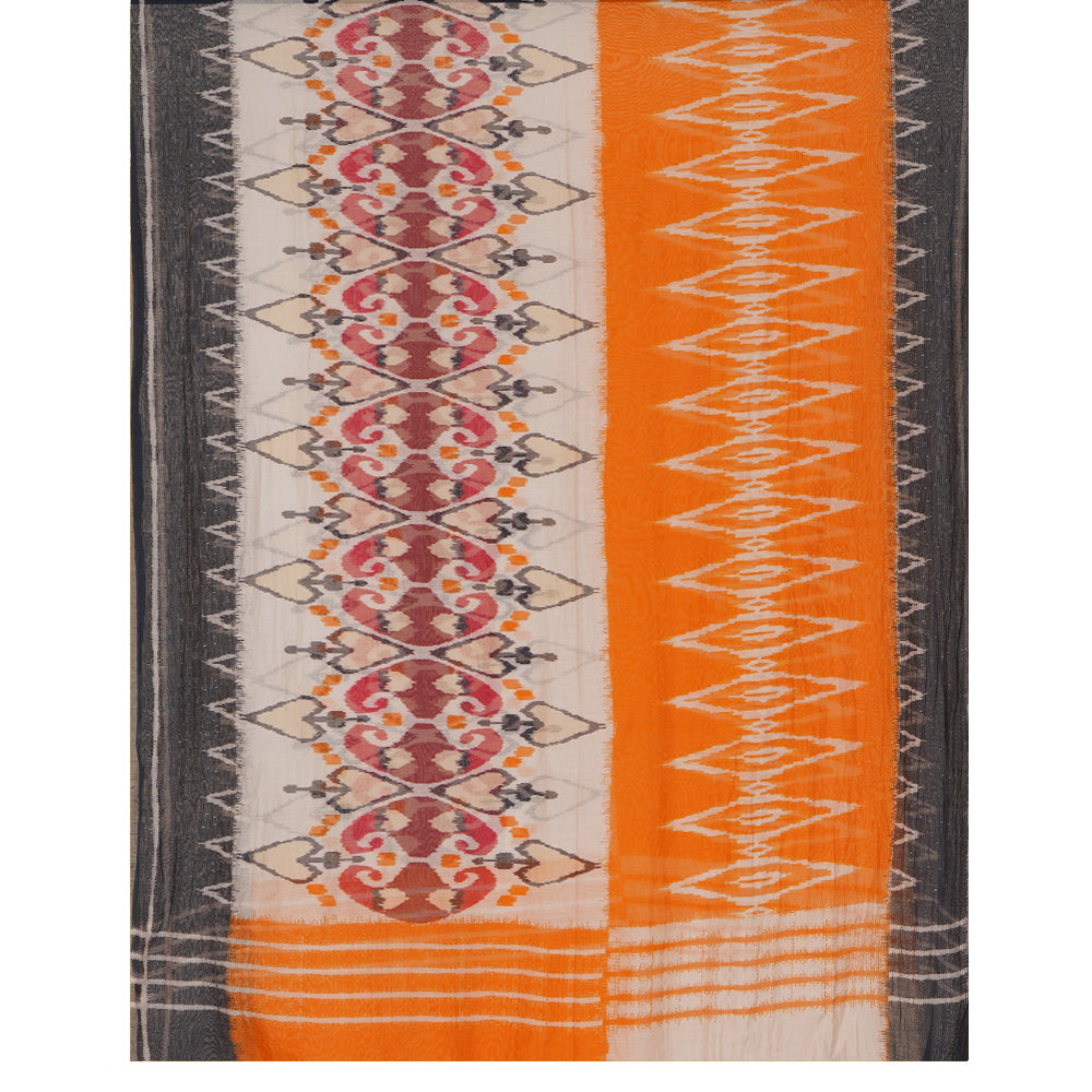 Orange Color Digital Printed Ikat Pattern Muslin Cotton Suit with Fine Chanderi Dupatta